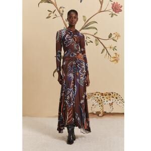 NEW FARM Rio Delicate Garden Brown Long Sleeve Maxi Dress Size Medium